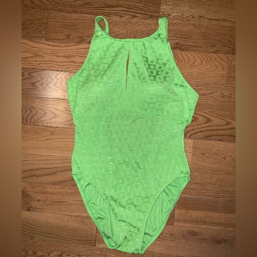 vintage one piece swim suit baltex green low back‎ high cut 70s 80s 90s halter